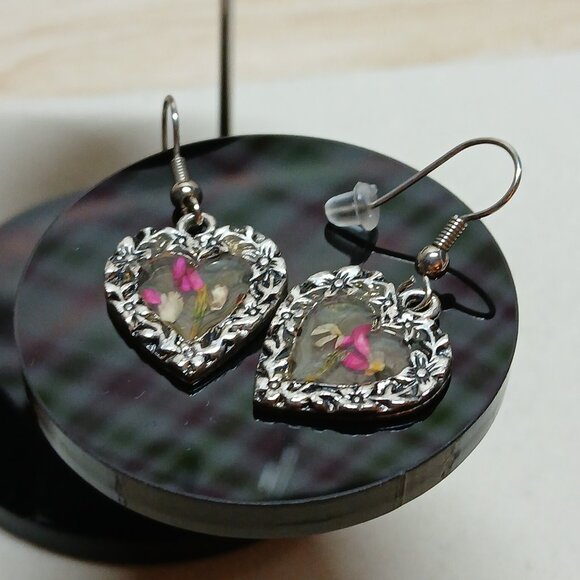 Vintage Fashion Costume Jewelry Metal Silver Tone Flower Hoop Earrings #75W - Picture 3 of 9